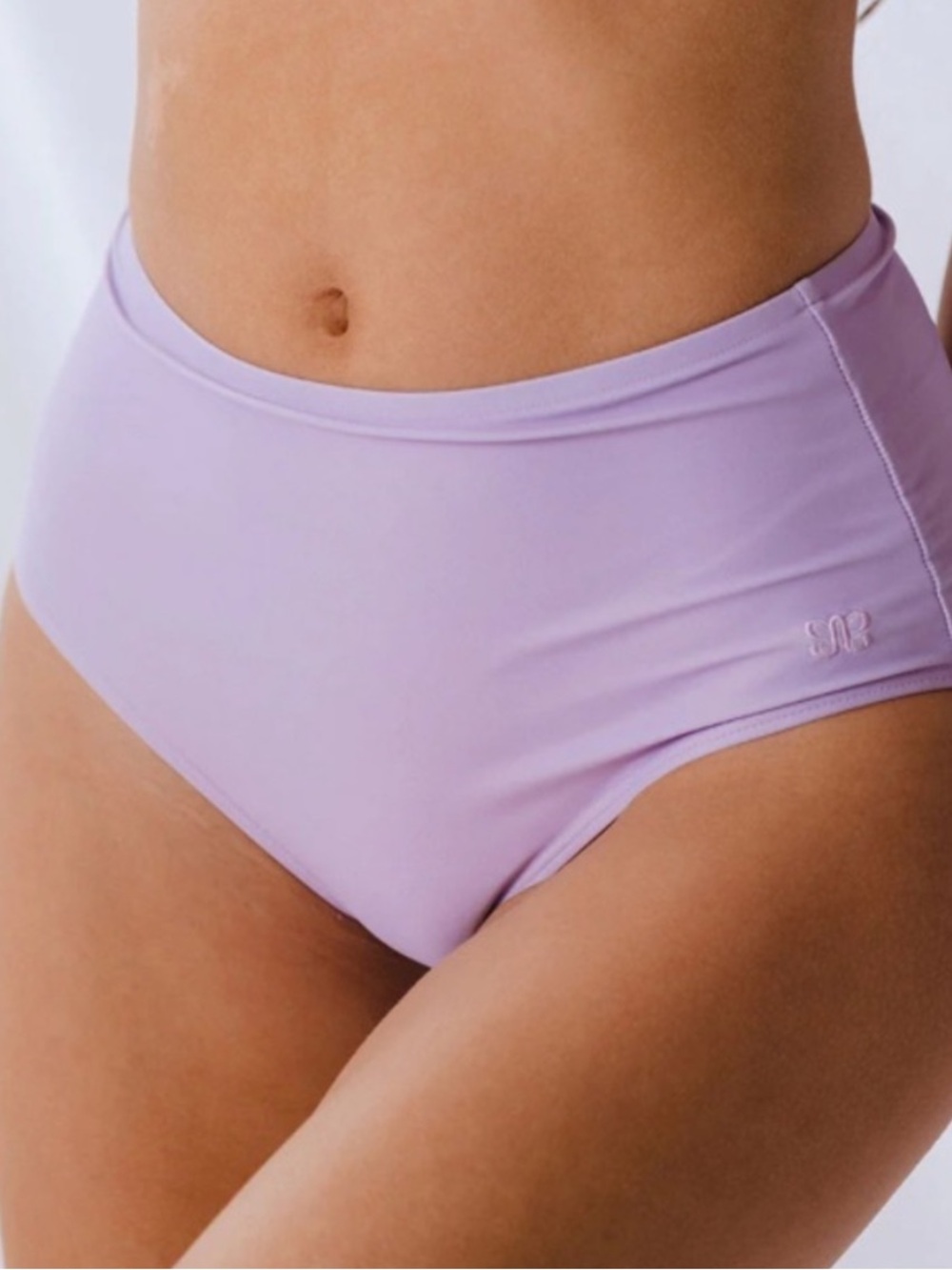 Albion Fit High-Waisted Swim Bikini Bottoms in Periwinkle Purple Sz S